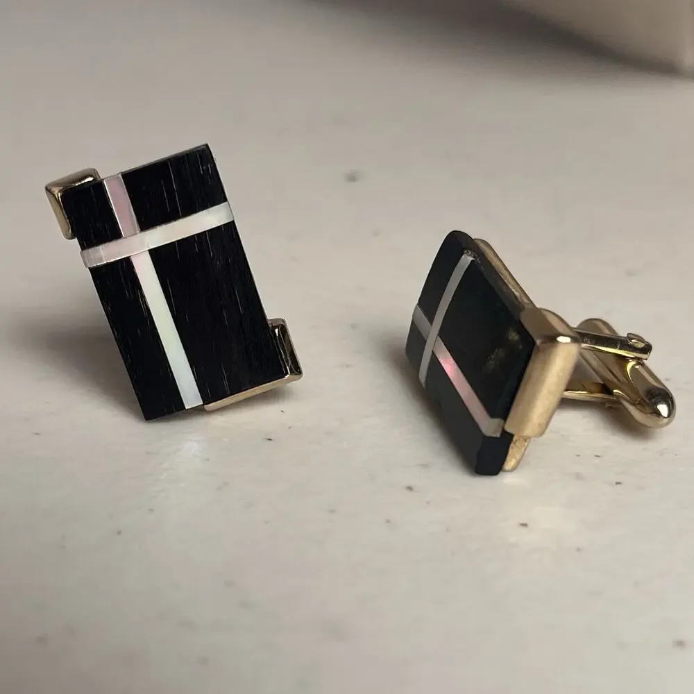 Vintage SWANK Christian Cross Mother of Pearl Inlaid Cuff Links Religious Church
